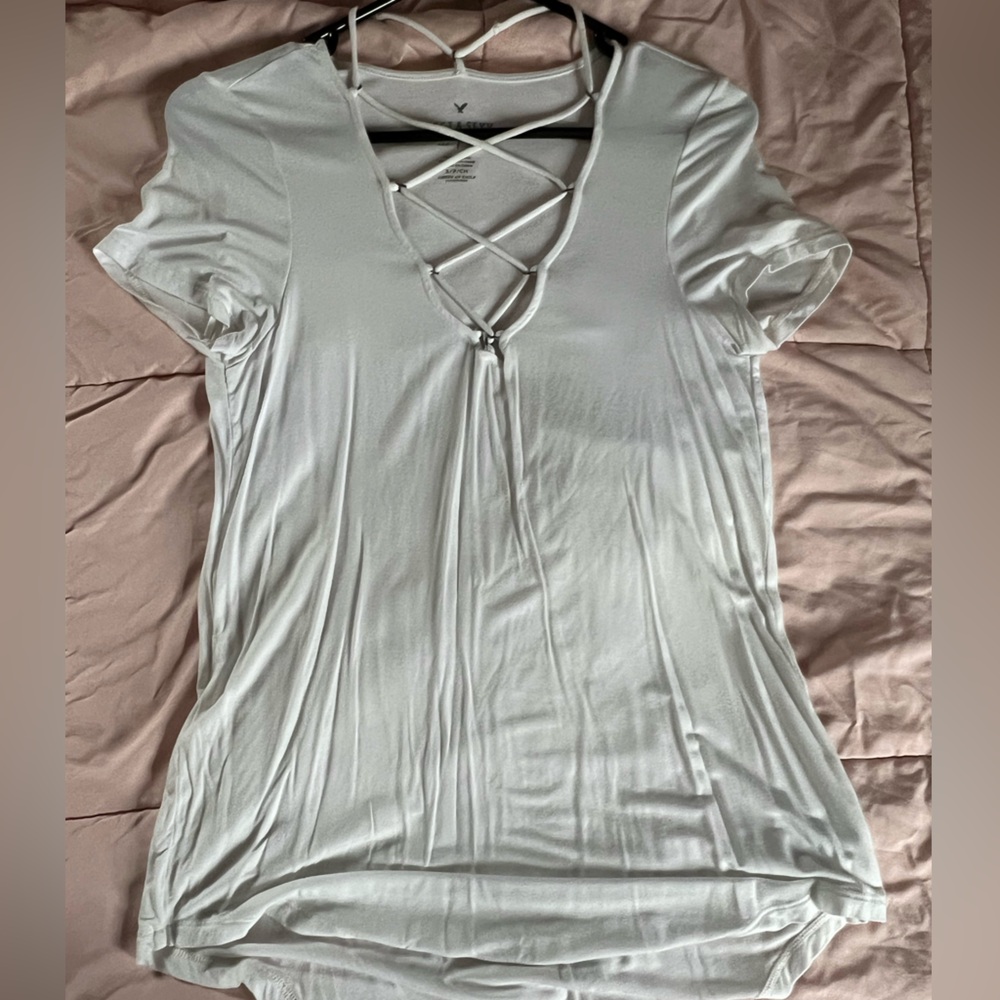 White Lace-Up Back Top